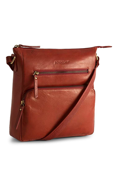 Ladies Front Zip Leather Crossbody Bag