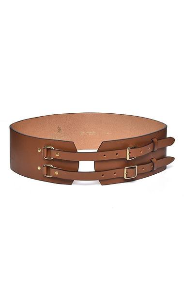 Ladies Mackenzie & George Wide Double Buckle Leather Belt