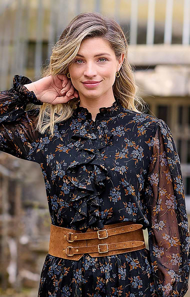 Ladies Wide Double Buckle Suede Belt