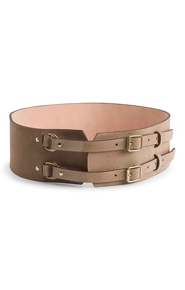 Ladies Wide Double Buckle Suede Belt