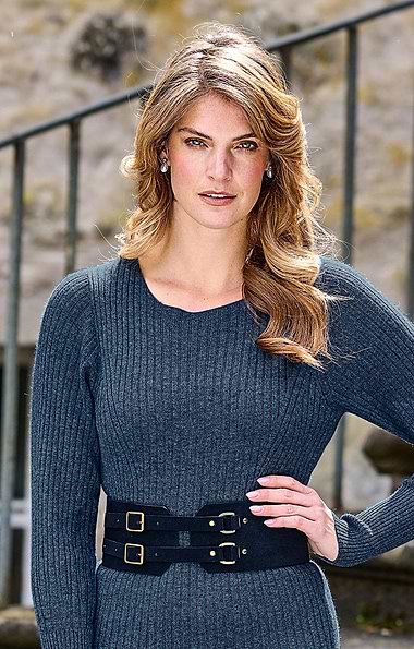 Ladies Wide Double Buckle Suede Belt