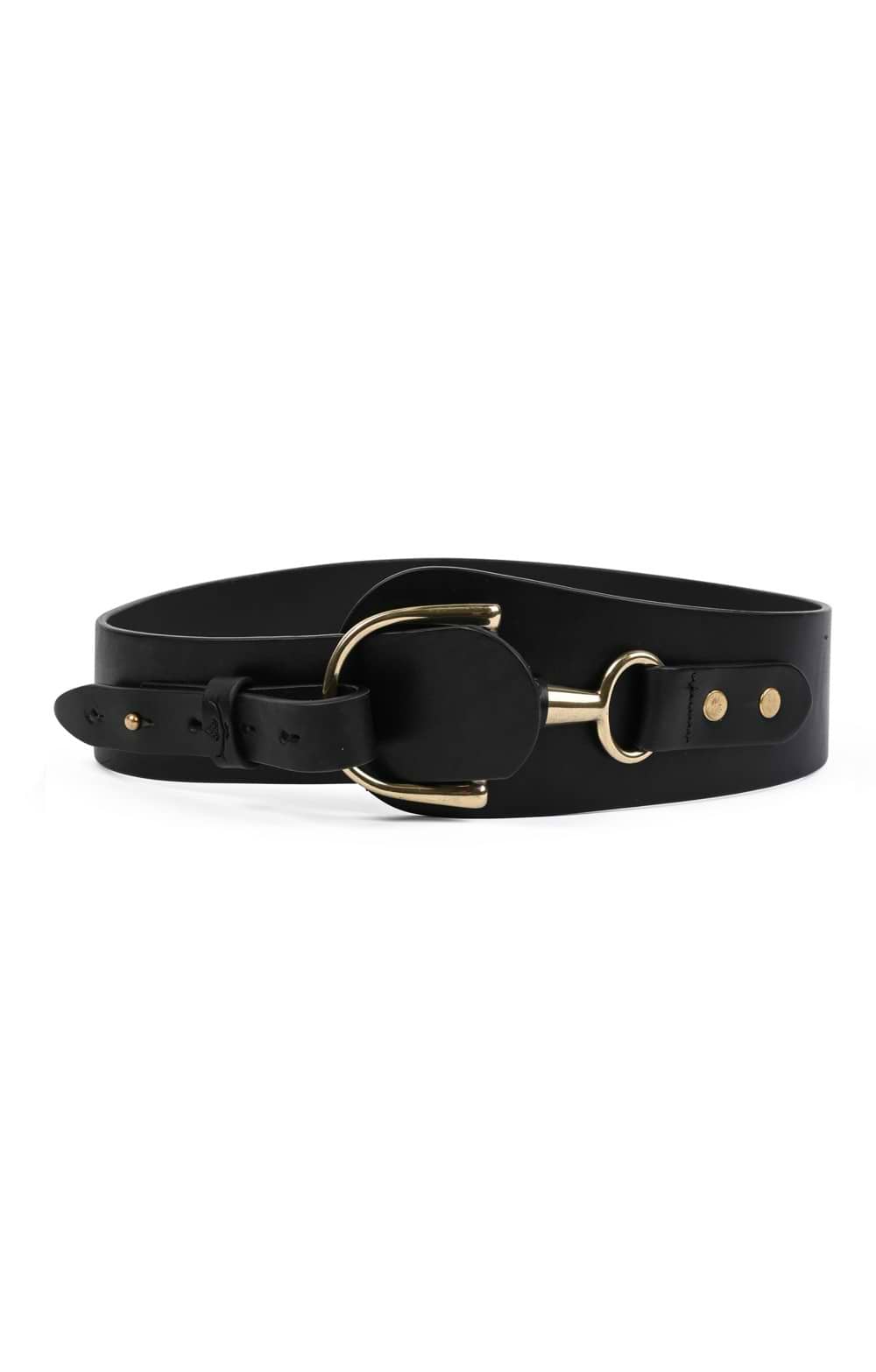 Vintage Accessories by Pearl Black Leather Stirrup Belt Small Stirrup Belt: Matte Leather, Black with Antique Gold – With  main image 4