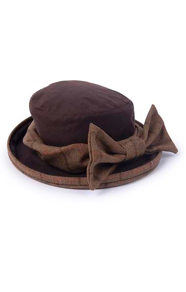 Ladies Waxed Cotton British Tweed Bow Hat