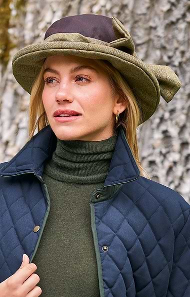 Ladies Waxed Cotton British Tweed Bow Hat
