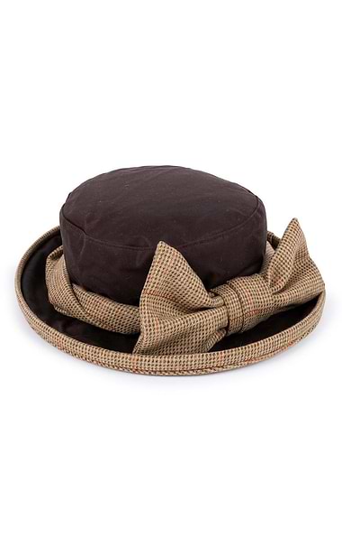 Ladies Waxed Cotton British Tweed Bow Hat