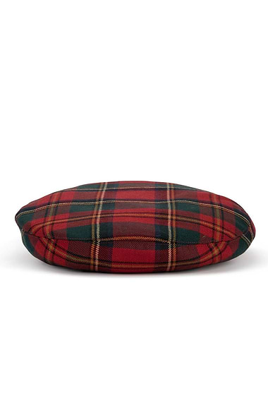 Ladies Velvet Trim Plaid Beret