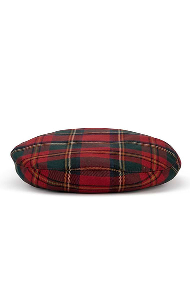 Ladies Velvet Trim Plaid Beret