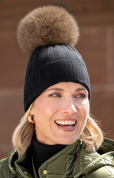 Ladies Cashmere Hat with Fox Fur Pom Pom