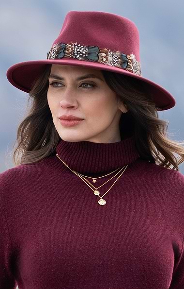 Ladies Feather Band Felt Fedora