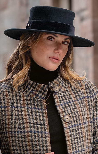Ladies Velvet Trim Wool Felt Boater Hat