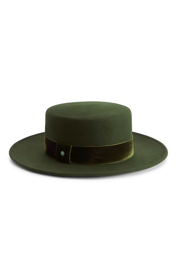 Ladies Velvet Trim Wool Felt Boater Hat