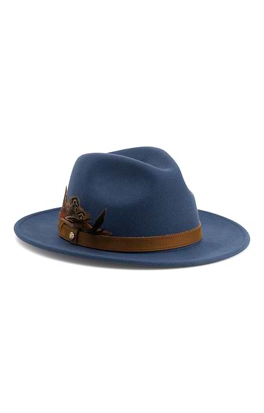 Ladies Wool Felt Feather Detail Fedora
