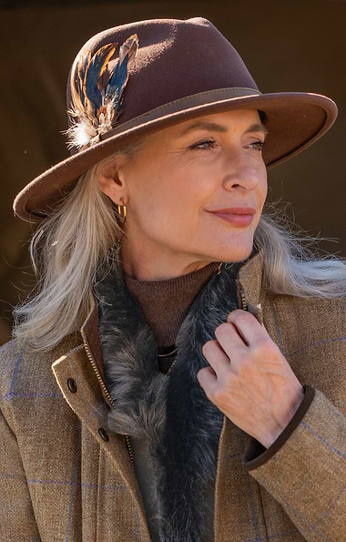 Ladies Wool Felt Feather Detail Fedora