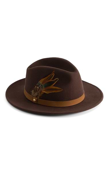 Ladies Wool Felt Feather Detail Fedora
