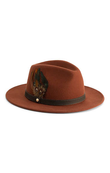 Ladies Wool Felt Feather Detail Fedora