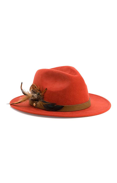 Ladies Wool Felt Feather Detail Fedora
