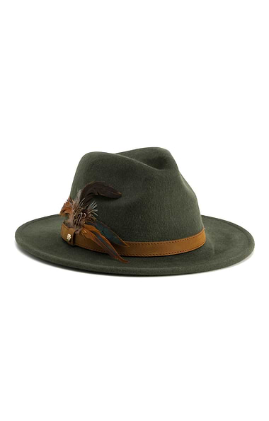 Ladies Wool Felt Feather Detail Fedora