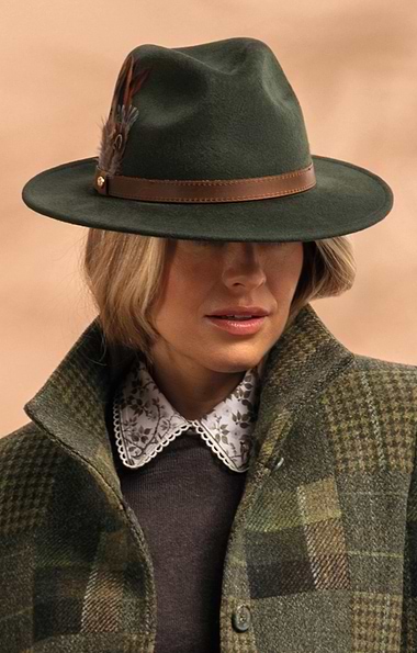 Ladies Wool Felt Feather Detail Fedora