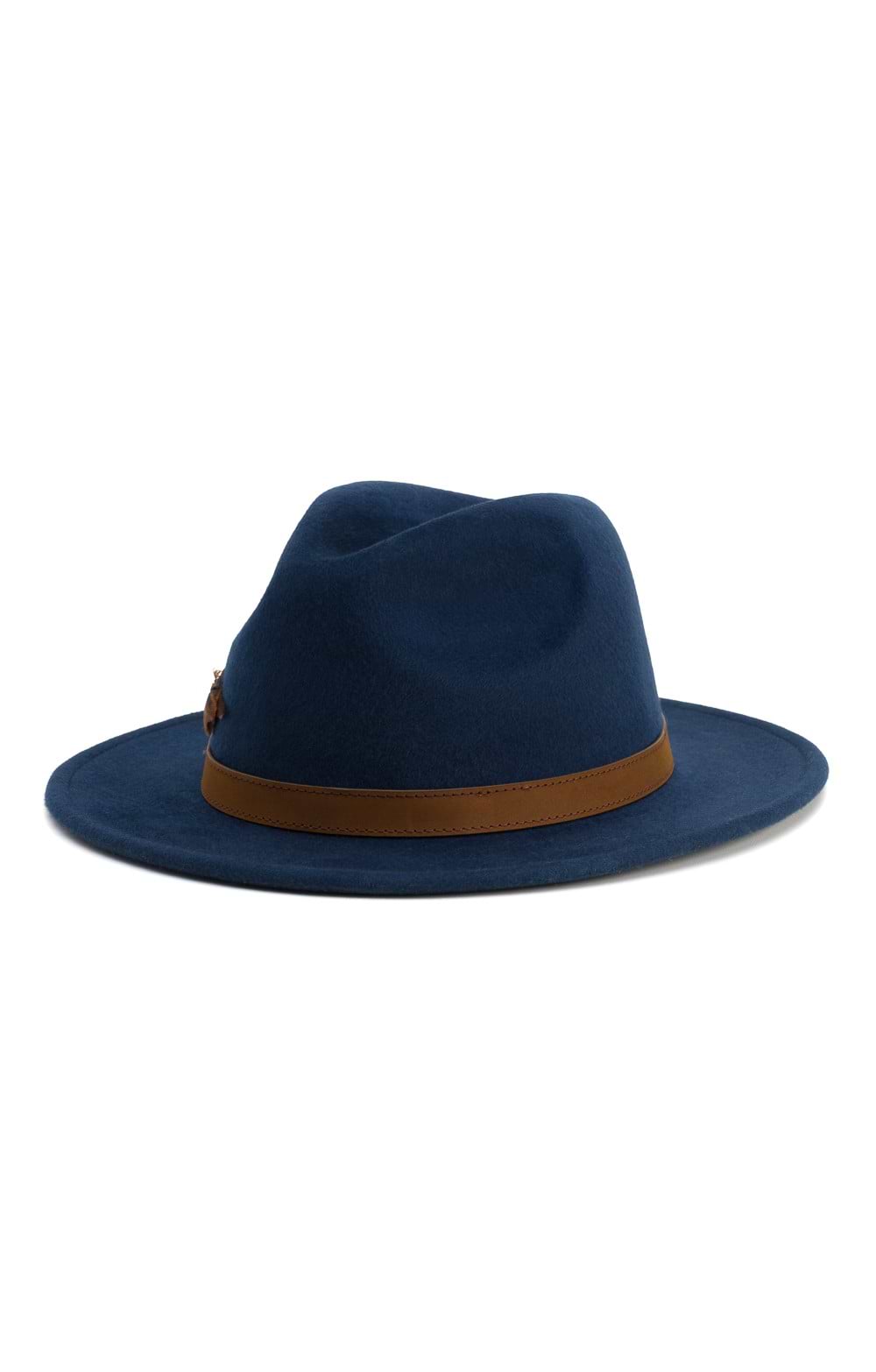 Ladies Wool Felt Feather Detail Fedora, Navy - House of Bruar display picture 1