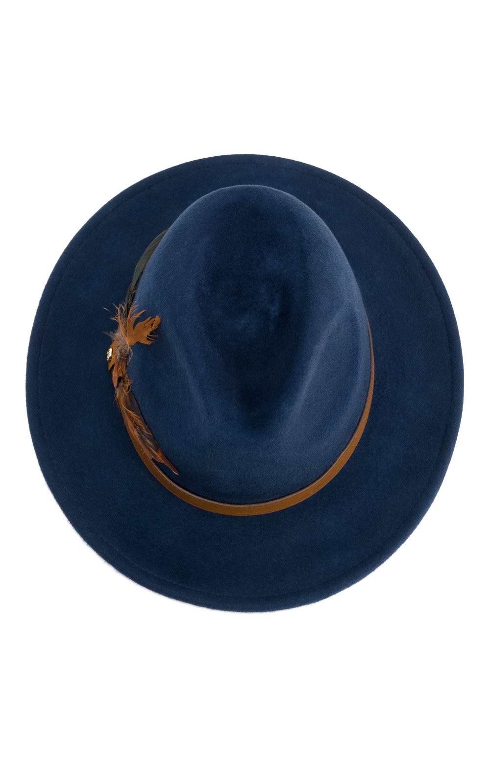 Luxurious Navy 100% Wool Felt Women\'s Hat with Feather Detail The Suffolk Fedora (Bronze Side Feather) - Navy | Hound & Hare main image 4