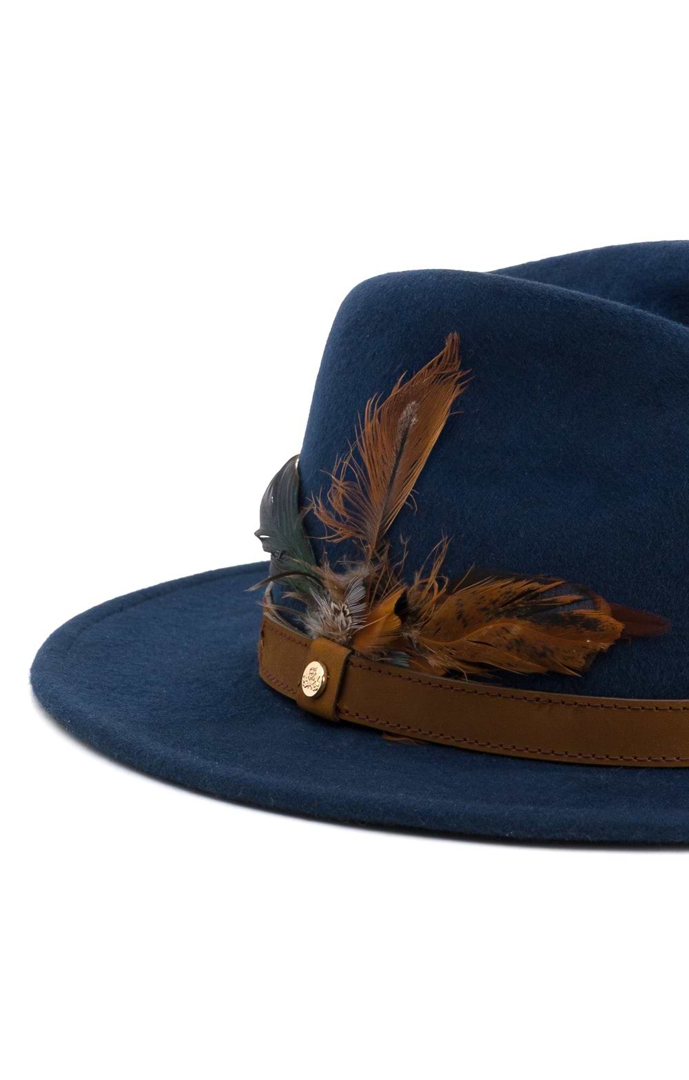 Ladies Wool Felt Feather Detail Fedora, Navy - House of Bruar display picture 3