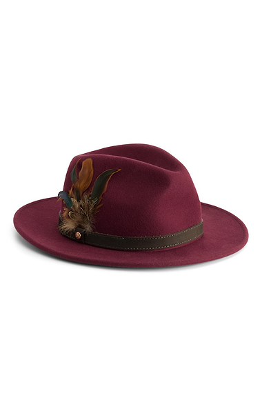 Ladies Wool Felt Feather Detail Fedora