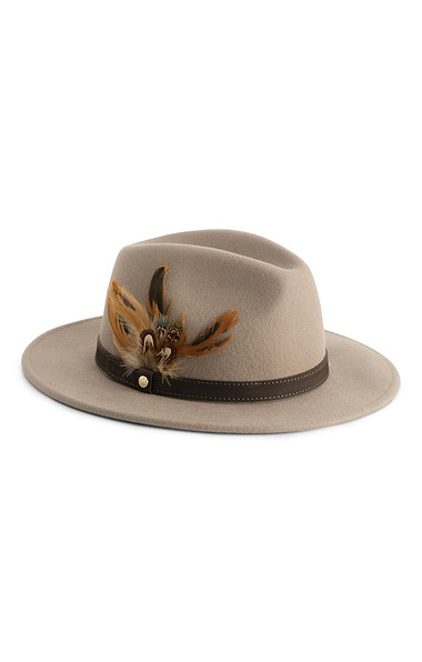 Ladies Wool Felt Feather Detail Fedora