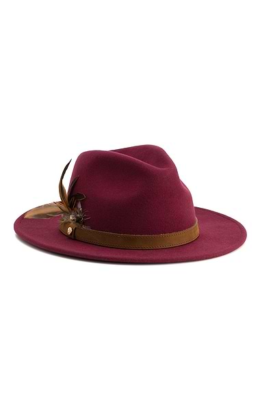 Ladies Wool Felt Feather Detail Fedora