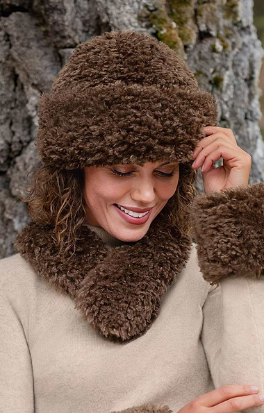 Ladies Helen Moore Faux Sheepskin Sherpa Hat