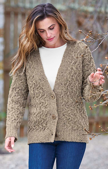 Ladies Pure New Wool Aran Cardigan