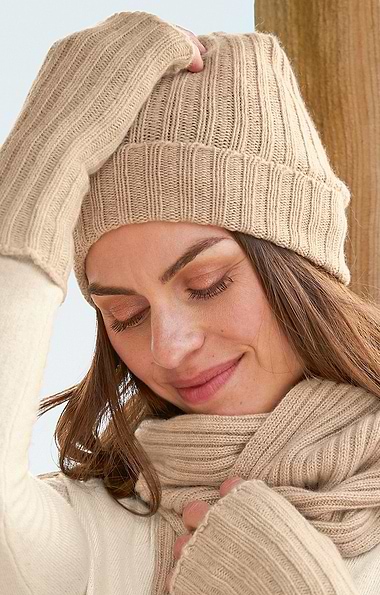 Ladies Cashmere Rib Beanie