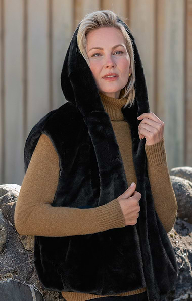 Ladies Faux Fur Hooded Gilet