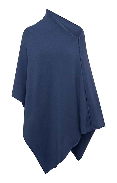 Ladies Plain Wool Poncho With Button Detailing