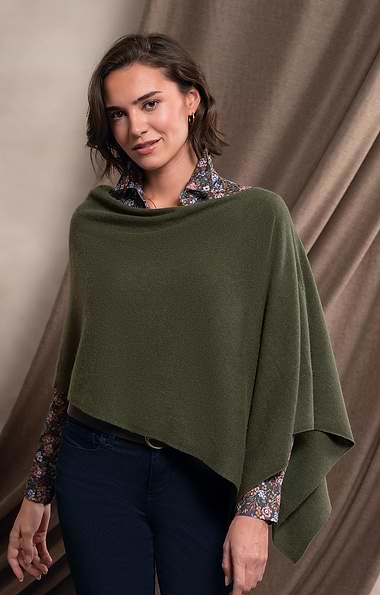 Ladies Pure Cashmere Rolled Hem Poncho