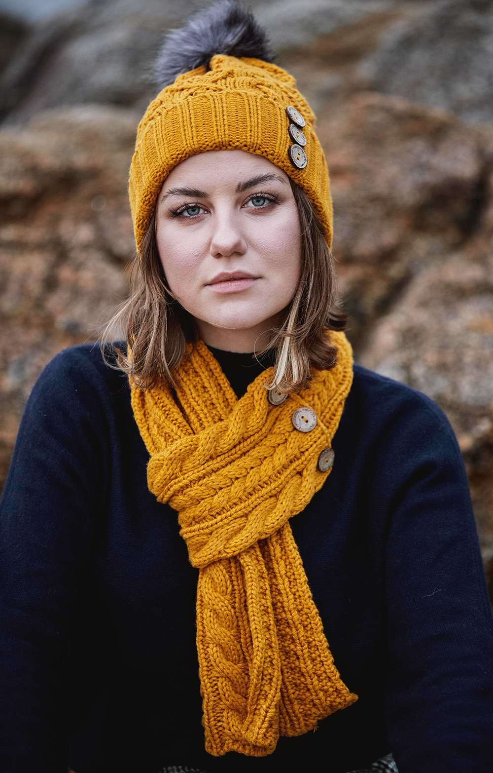 Ladies Cable Button Wrap Scarf House of Bruar