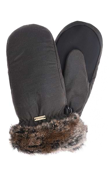 Ladies Barbour Wax Fur Trim Mittens