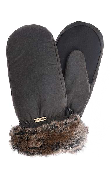 Ladies Barbour Wax Fur Trim Mittens