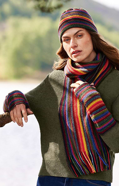 Lambswool Striped Fingerless Glove