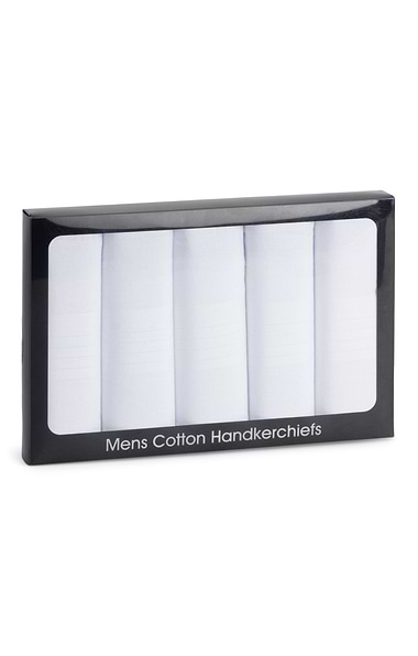 Men’s 5 Pack White Satin Handkerchief Set
