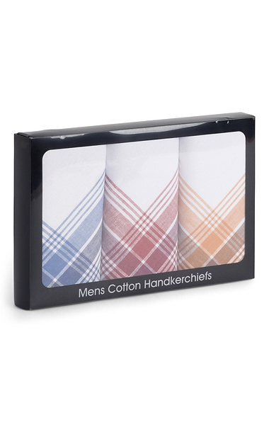 Men’s 3 Pack Woven Border Cotton Handkerchiefs