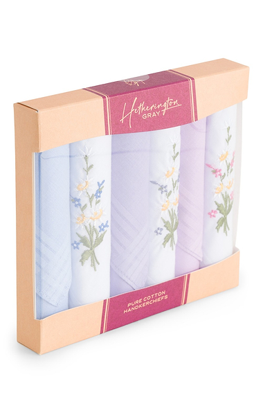 Ladies 6 Pack Embroidered and Dyed handkerchiefs
