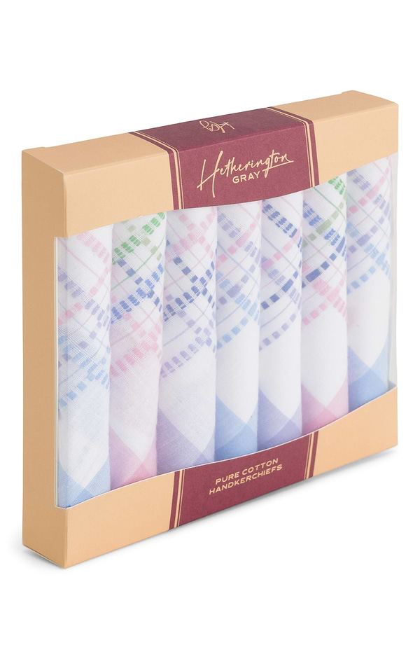 Ladies 7 Pack Colour Woven Border Handkerchiefs