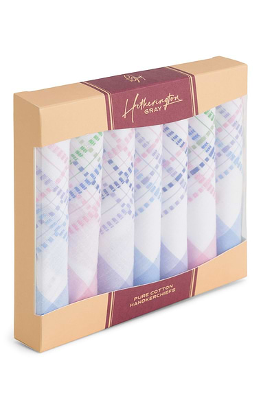 Ladies 7 Pack Colour Woven Border Handkerchiefs