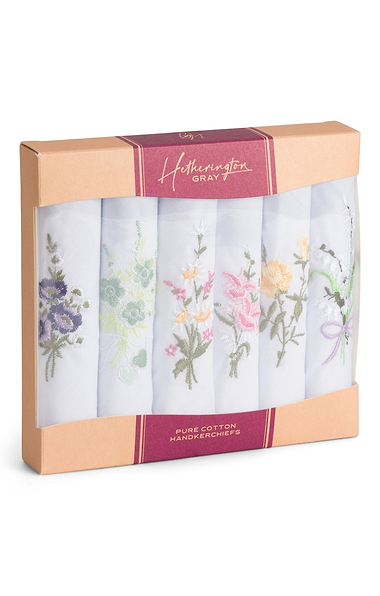 Ladies 6 Pack Coloured Embroidery Handkerchiefs