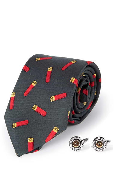 Men's Cartridge Cap Cufflinks And Silk Tie Set