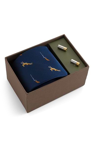 Hare And Shotgun Cufflinks And Tie Set
