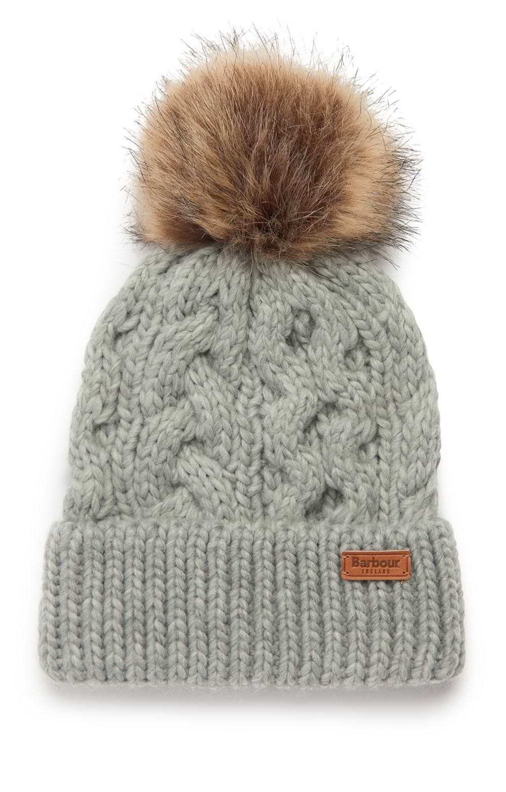 Ladies Barbour Penshaw Cable Knit Beanie and Scarf Gift Set, Grey