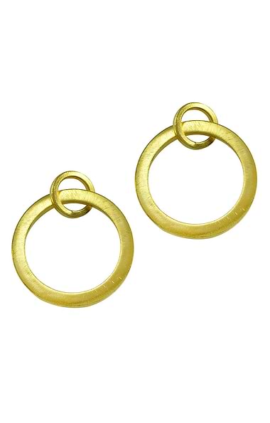 Zilah 18k Gold Plate Two Circle Drop Hoop Earrings