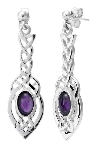 Shetland Jewellery Celtic Amethyst Drop Earrings
