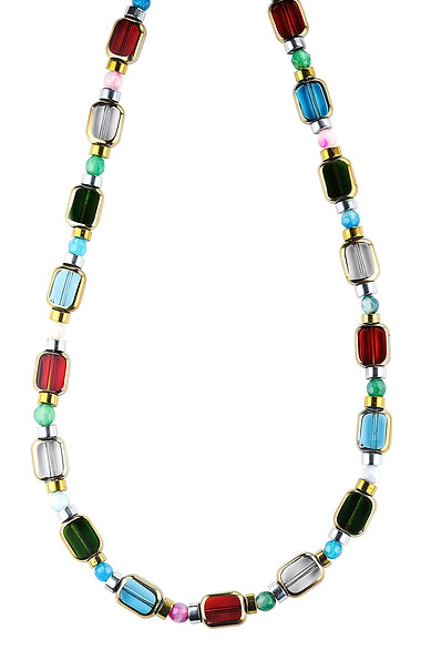 Arran Bay Iris & Multicolour Gold Edge Glass Bead Necklace